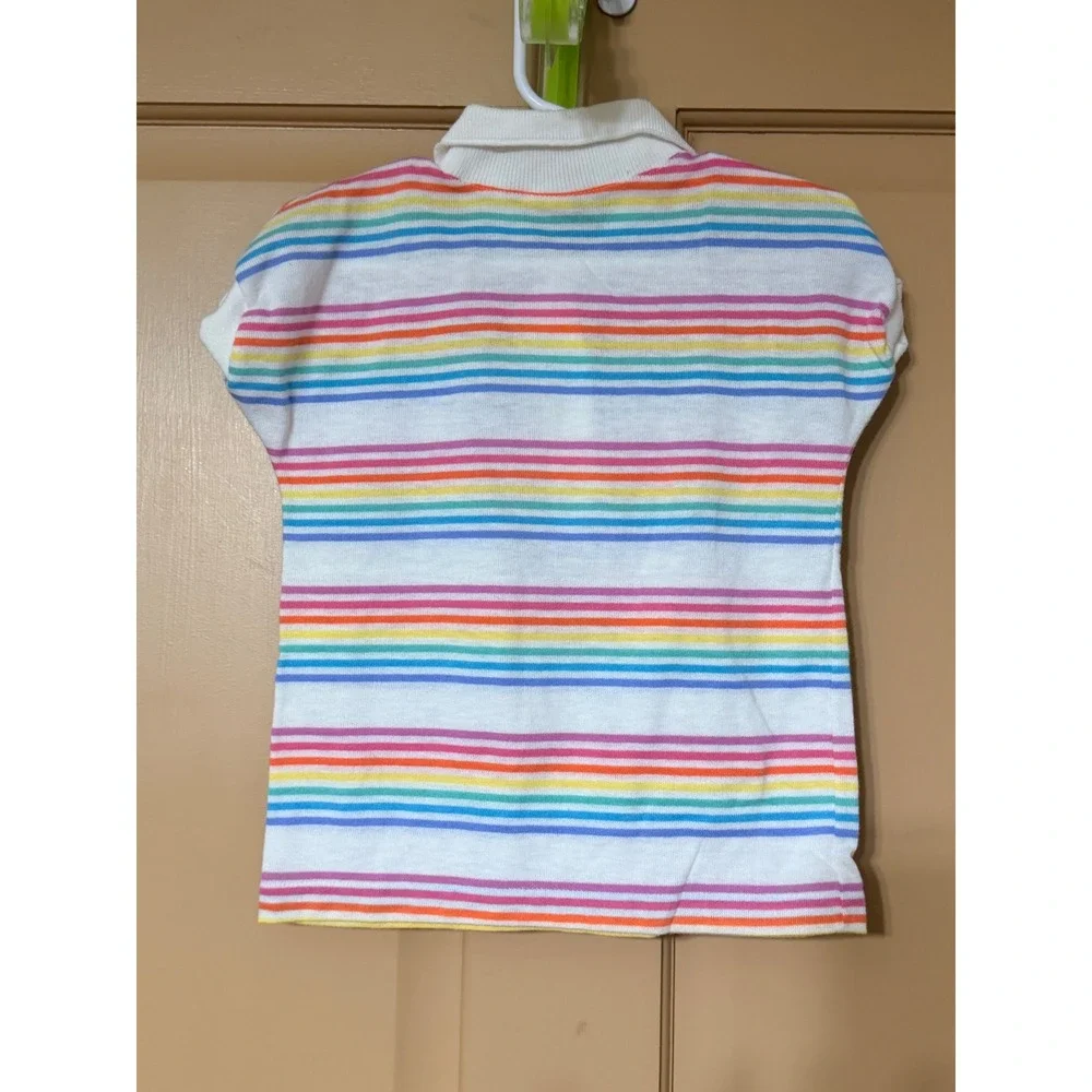 Vintage Carters Girls Rainbow Stripe Polo Shirt White Cotton Blend Size 5 USA